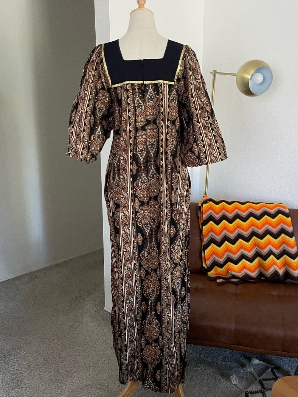 Vintage 1970s Krist Gudnason California Boho Paisley Zip Maxi Muumuu Dress